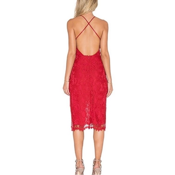 For Love and Lemons X Revolve Maui Waui Red Lace Asymmetrical Dress Size Small - Picture 3 of 12